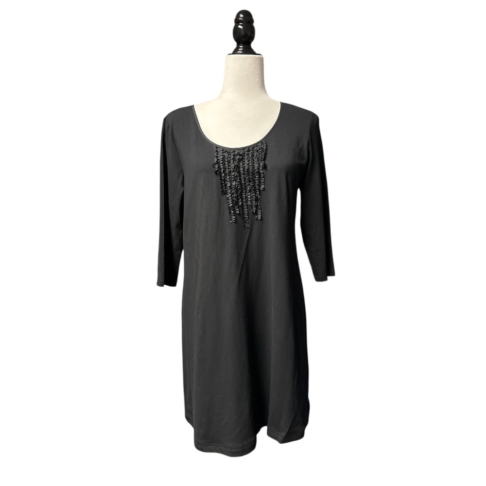 Eileen Fisher Petite Large Black Stretch Knit Tunic Dress Sequin Bib